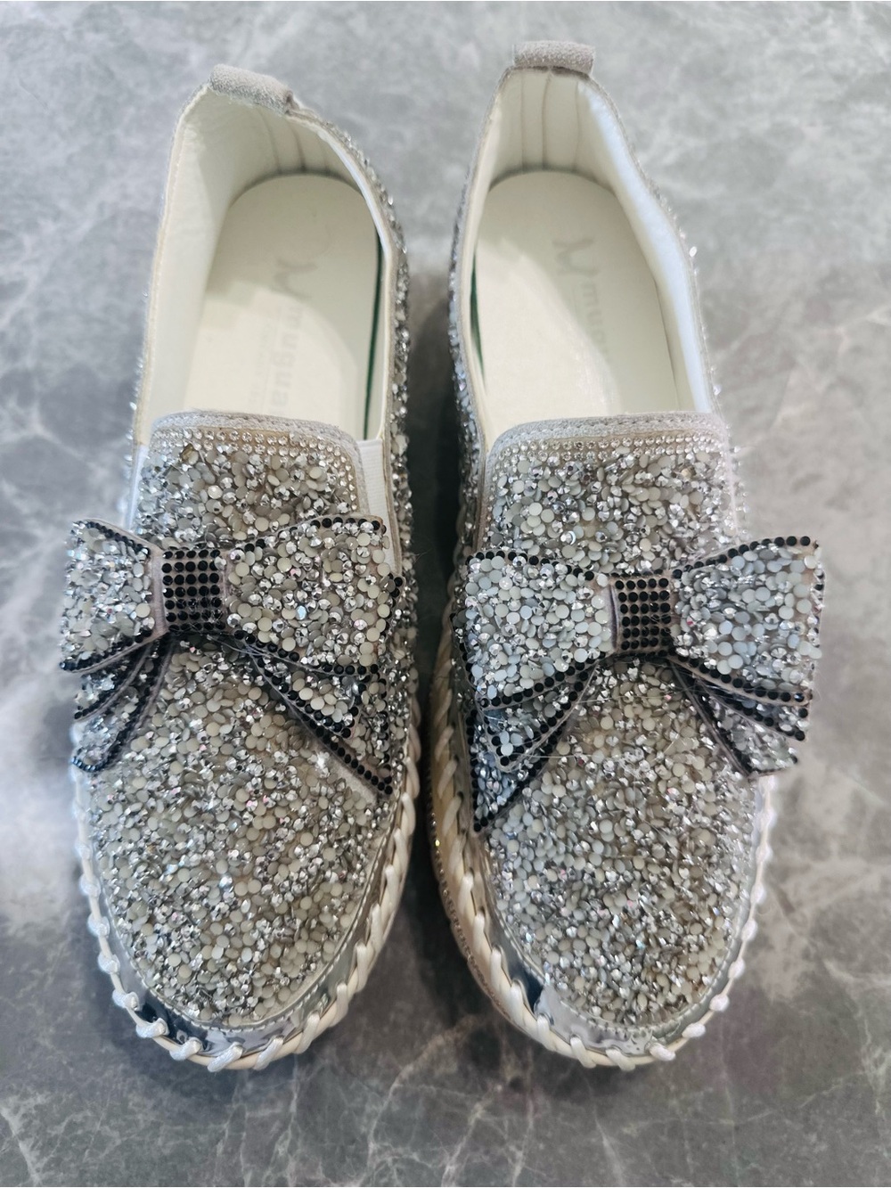 Muguan Women’s Rhinestone Beaded Glitter Bowtie Loafer Japanese SZ 7-.5
